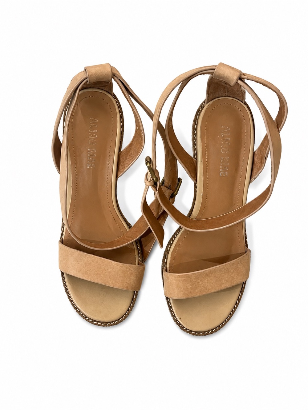 ALIAC MAE Tan Leather Ankle-Wrap heels Womens SIZE 7